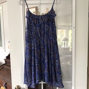 Blue and Orange Patterned Spaghetti Strap Dress